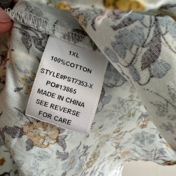 Polagram Then it Did Cotton Button Front Long Sleeve Floral Blouse 1XL - Picture 8 of 11